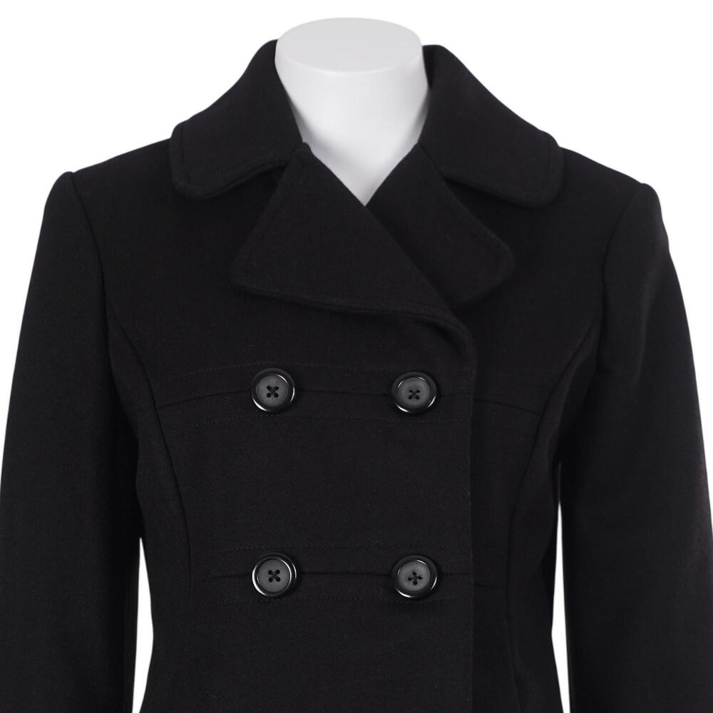 GAP Peacoat Women XS Black Wool Double Breasted Lined Pockets Classic Casual - Picture 2 of 7